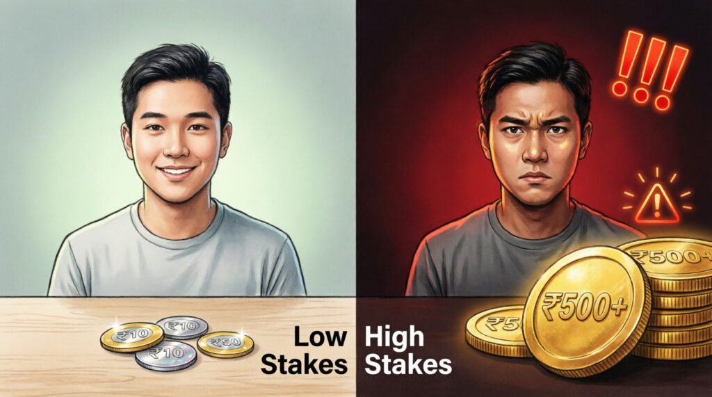low stakes vs high stakes gameplay pattern in teen patti master game